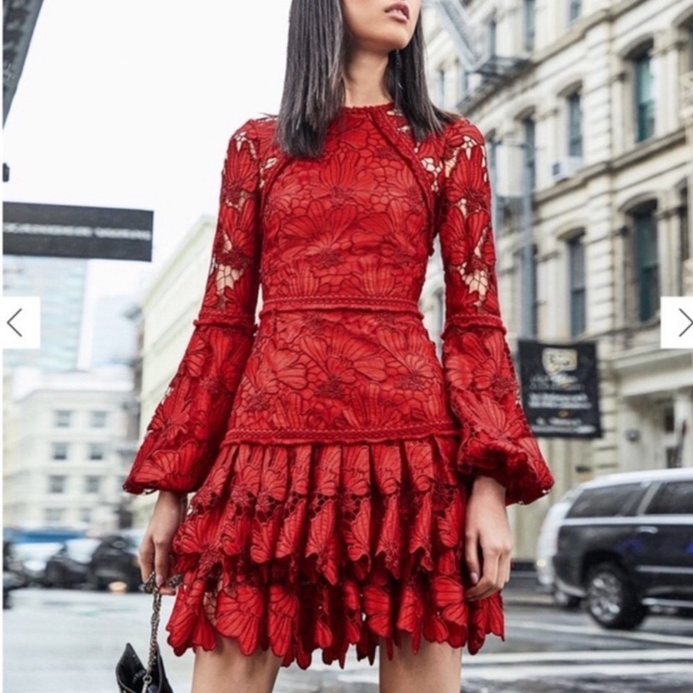 Alexis Fransisca Red Floral Embroidered Lace Mini Dress‎ Size S